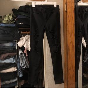 american eagle distressed high waisted black skinny jeans